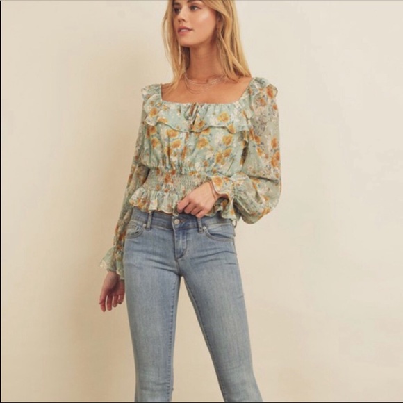 Floral Ruffle Sleeve Tie Front Top - Picture 7 of 13